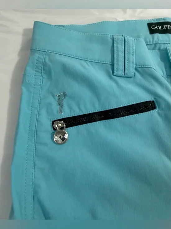 Golfino Golfcore Aqua Blue Cropped Pants Stretch Ruched Hem Athleisure Preppy - Picture 3 of 11